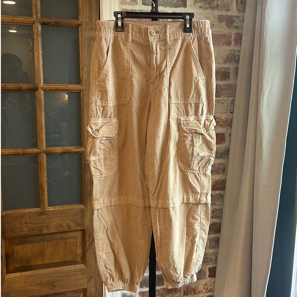 American Eagle Baggy Jogger Pants Womens Brown Corduroy Cargo Gorpcore 6 Short